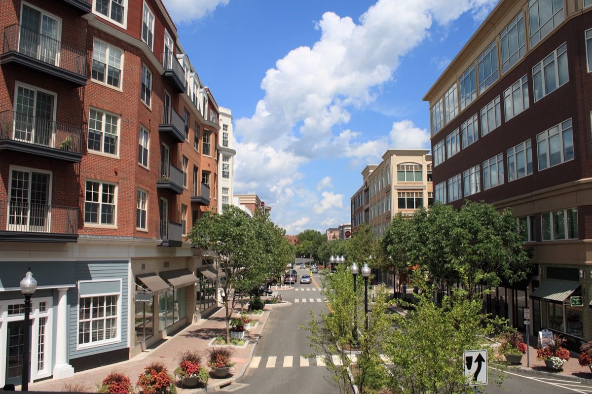 Shops and streetscape in West Hartford Center, Connecticut